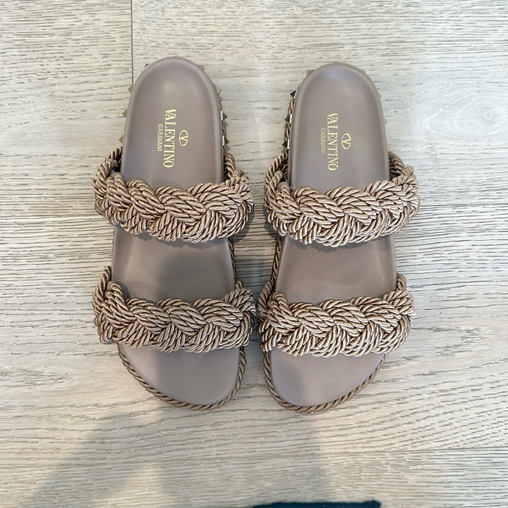Valentino Rockstud Rope & Leather Sandal - size 38